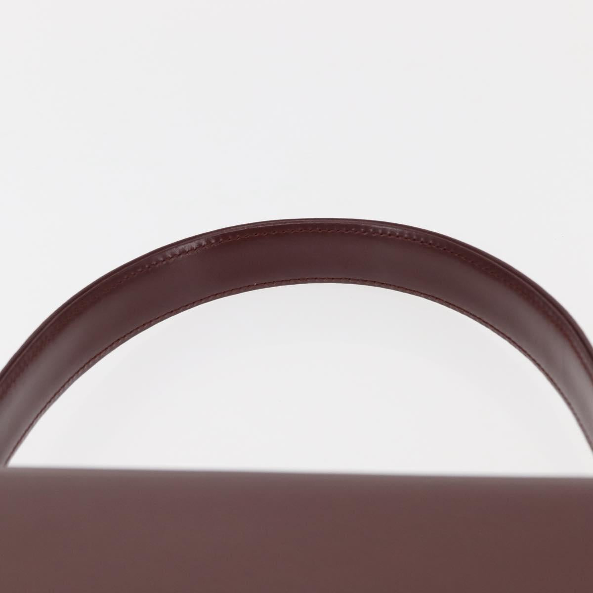 CARTIER Hand Bag Leather Bordeaux Gold Auth 146656