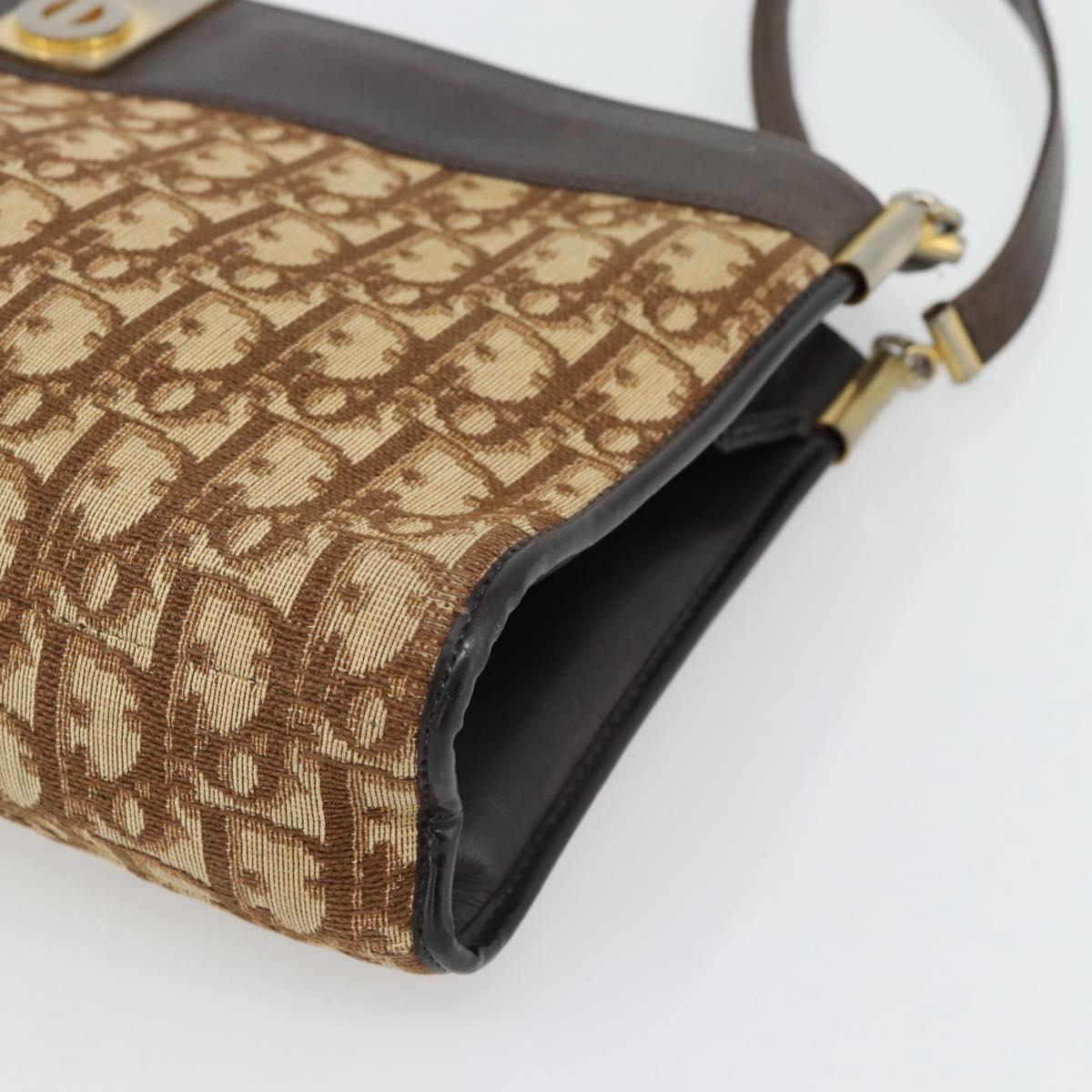 Christian Dior Trotter Canvas Shoulder Bag Brown Gold Auth 146664