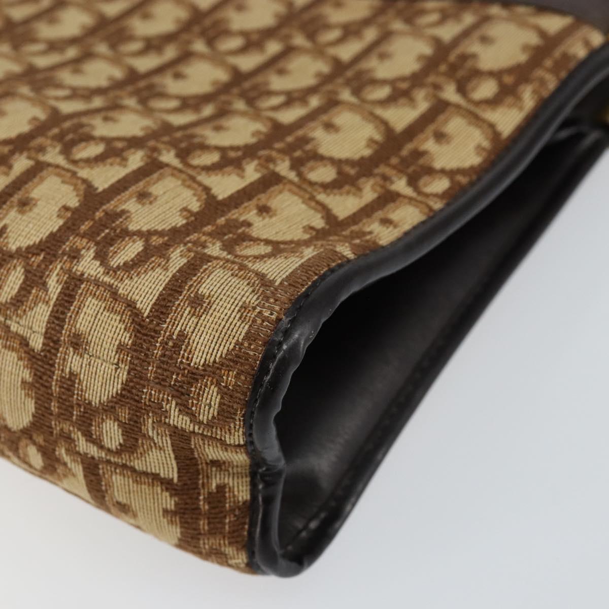 Christian Dior Trotter Canvas Shoulder Bag Brown Gold Auth 146664