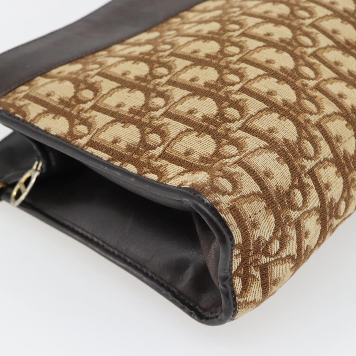 Christian Dior Trotter Canvas Shoulder Bag Brown Gold Auth 146664
