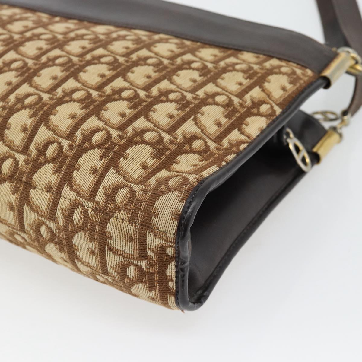 Christian Dior Trotter Canvas Shoulder Bag Brown Gold Auth 146664