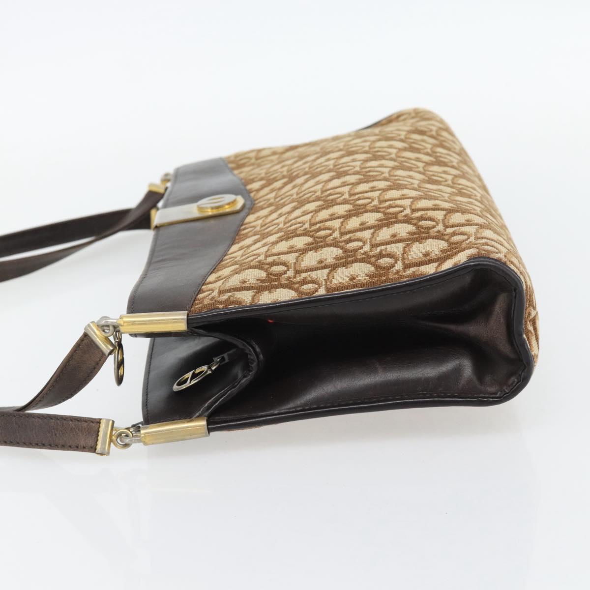 Christian Dior Trotter Canvas Shoulder Bag Brown Gold Auth 146664