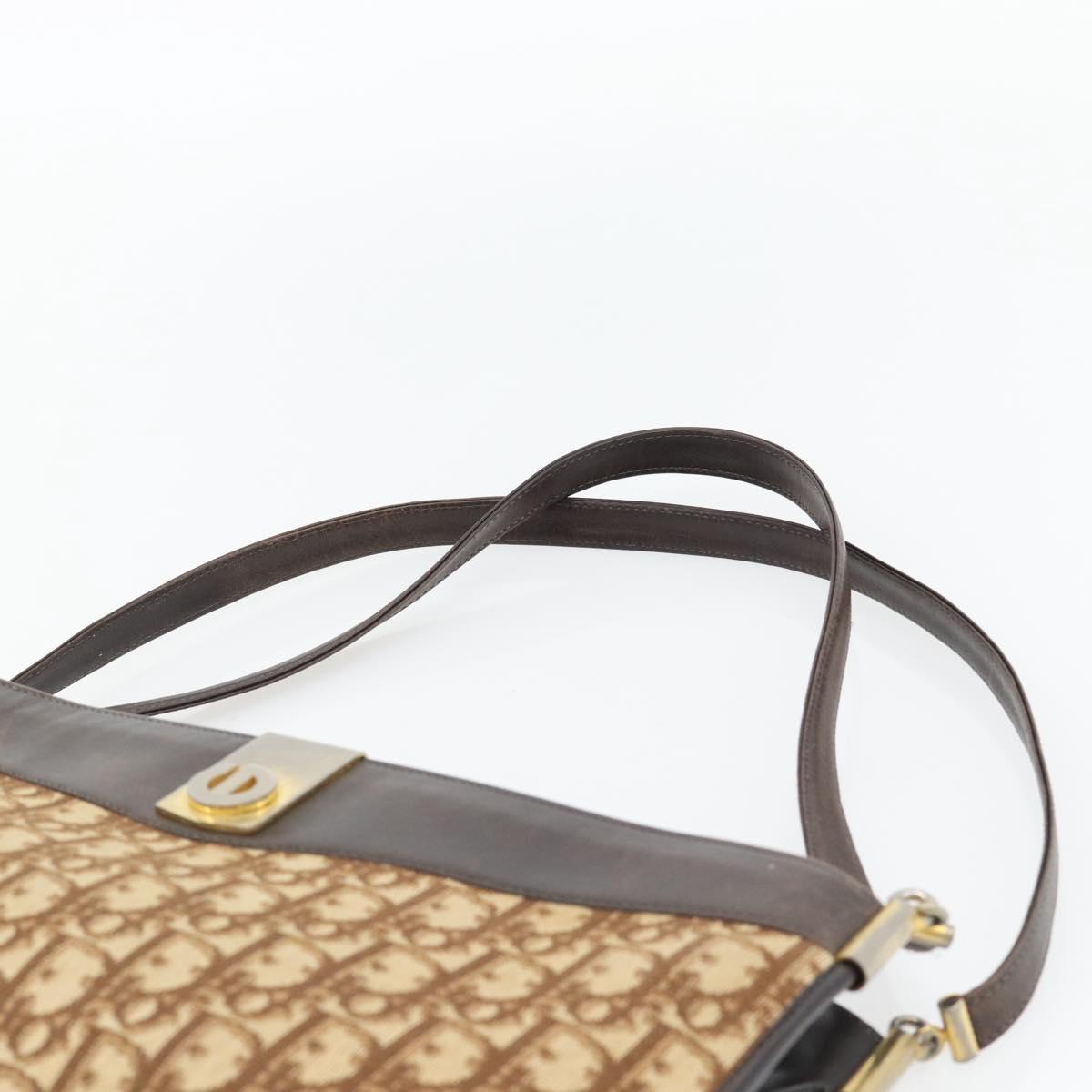 Christian Dior Trotter Canvas Shoulder Bag Brown Gold Auth 146664