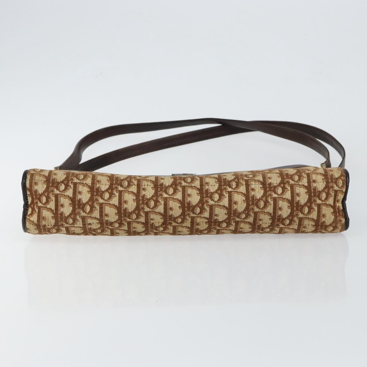 Christian Dior Trotter Canvas Shoulder Bag Brown Gold Auth 146664