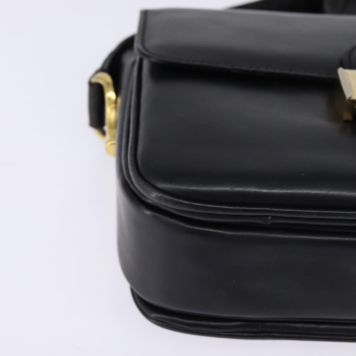 CELINE Horse Carriage Shoulder Bag Leather Vintage Black Gold Auth 146665