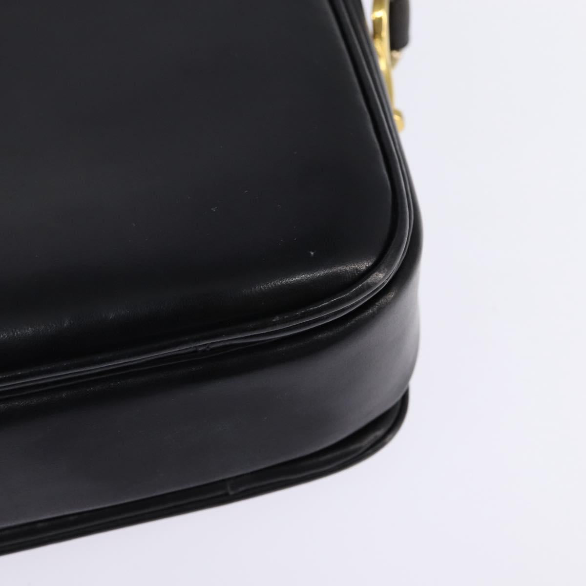 CELINE Horse Carriage Shoulder Bag Leather Vintage Black Gold Auth 146665