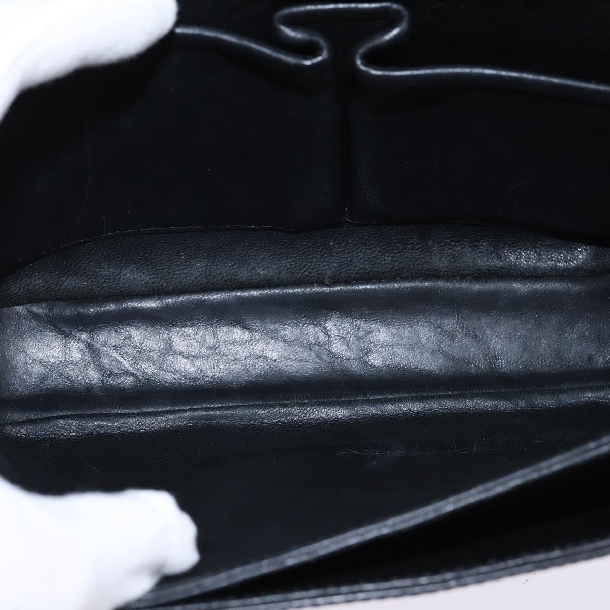 CELINE Horse Carriage Shoulder Bag Leather Vintage Black Gold Auth 146665