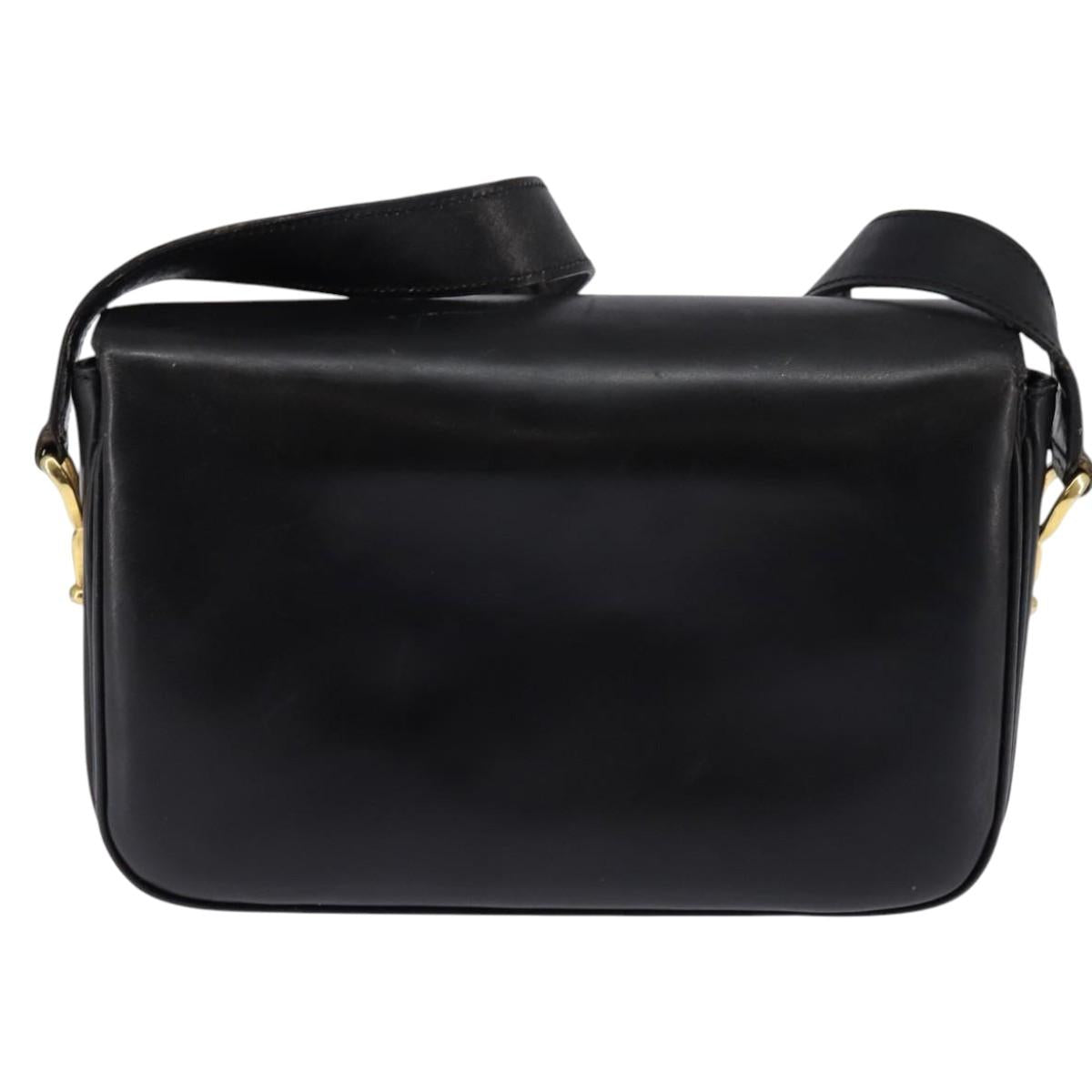 CELINE Horse Carriage Shoulder Bag Leather Vintage Black Gold Auth 146665
