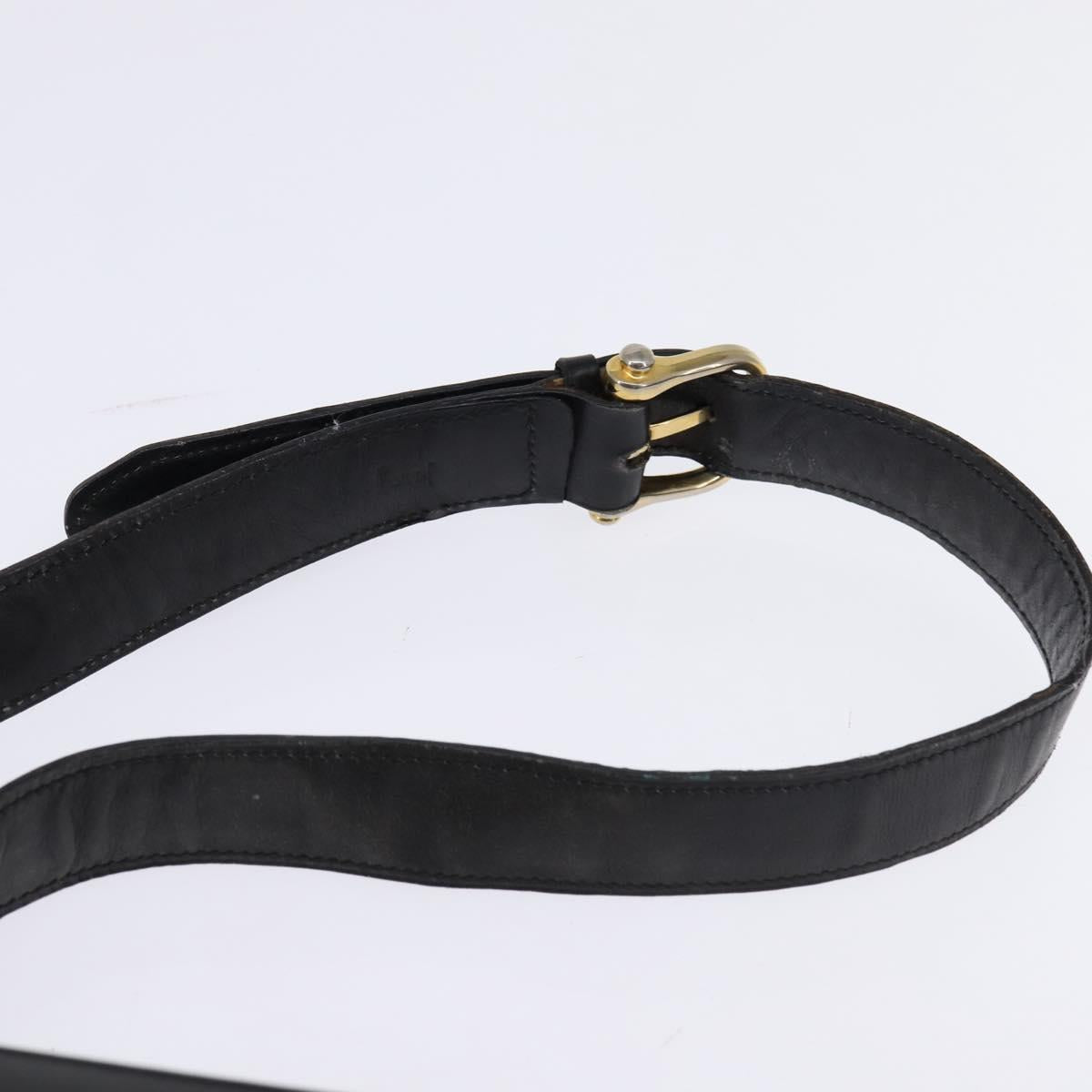 CELINE Horse Carriage Shoulder Bag Leather Vintage Black Gold Auth 146665