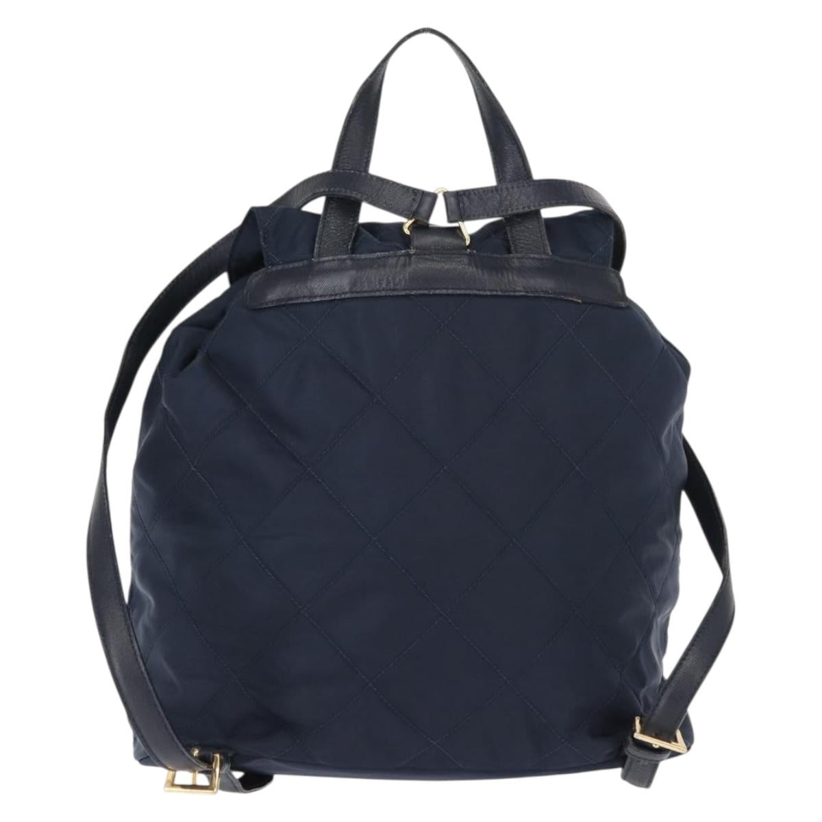 PRADA Backpack Nylon Navy Gold Auth 146671