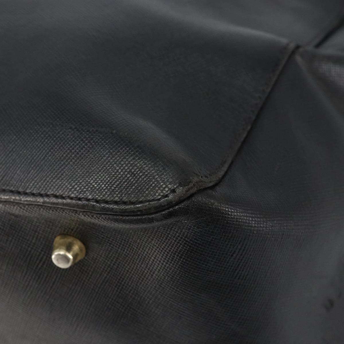 PRADA Hand Bag Safiano leather Black Gold Auth 146677