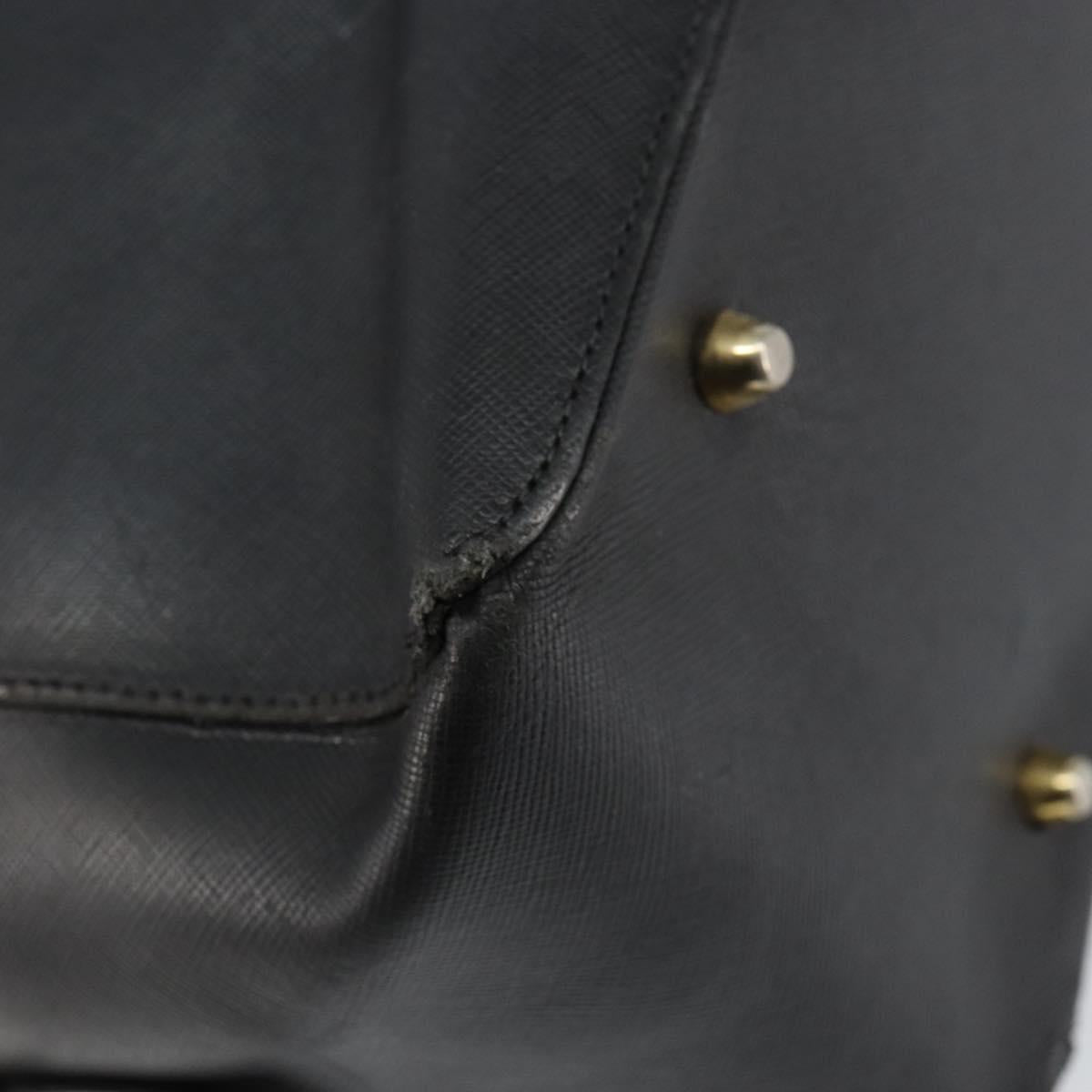 PRADA Hand Bag Safiano leather Black Gold Auth 146677