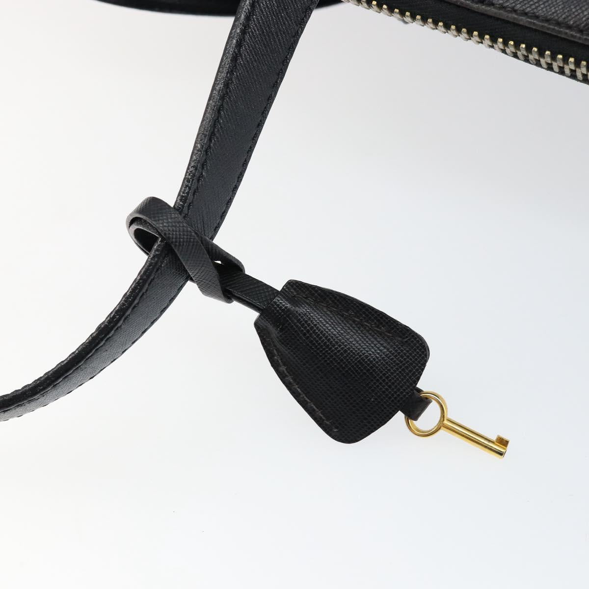 PRADA Hand Bag Safiano leather Black Gold Auth 146677