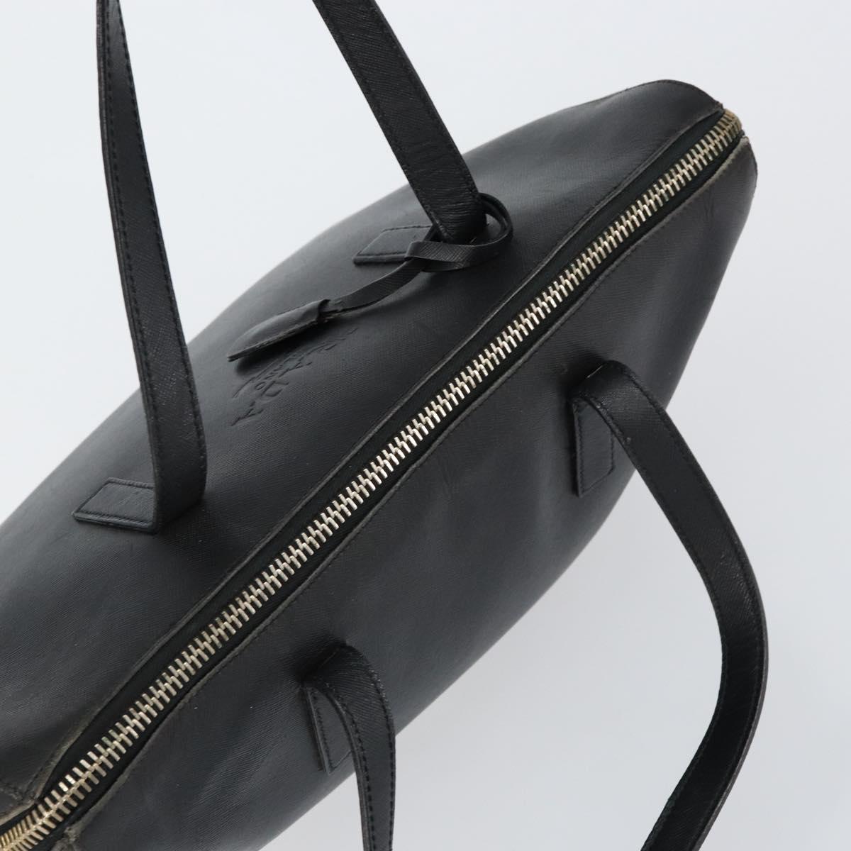 PRADA Hand Bag Safiano leather Black Gold Auth 146677