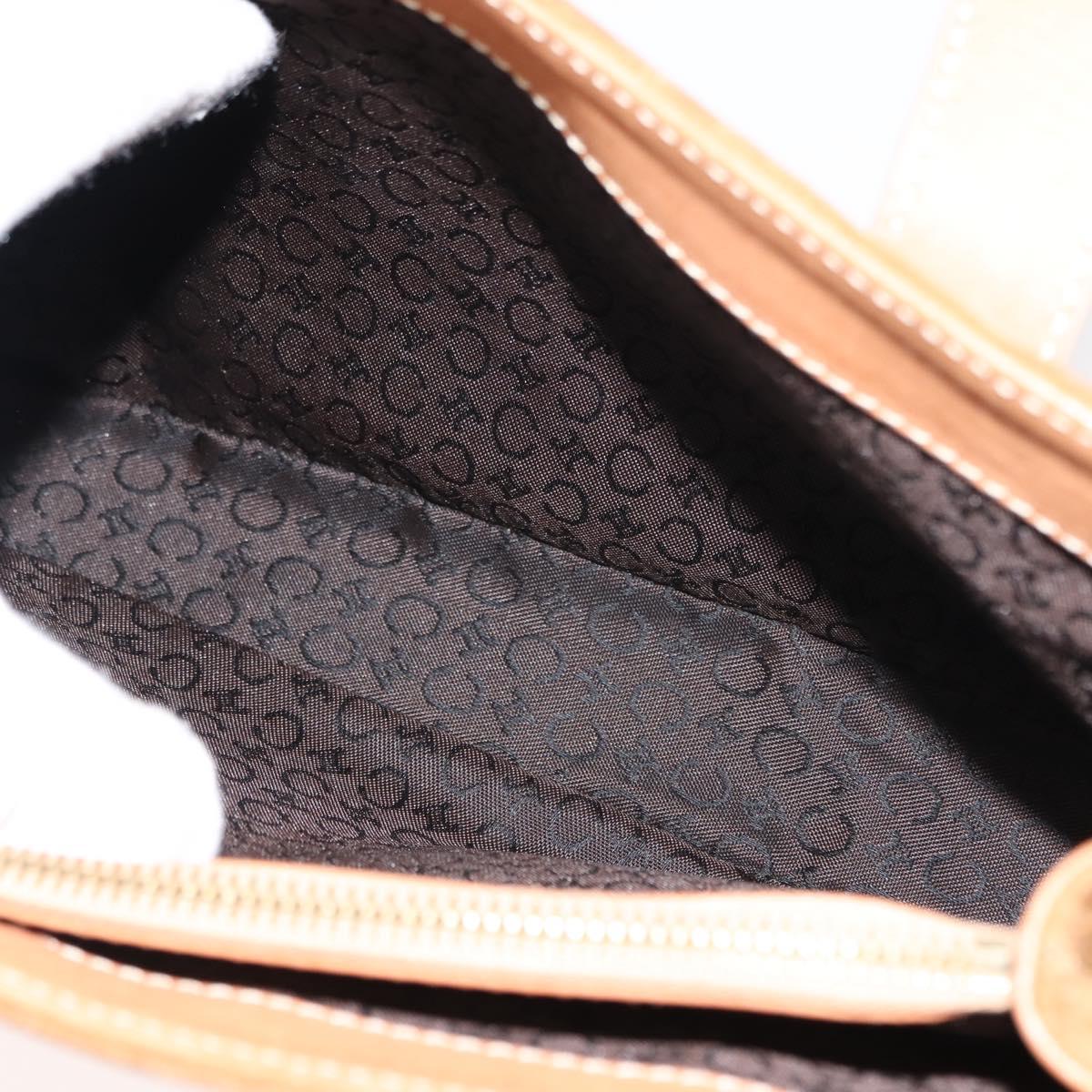 CELINE C Macadam Canvas Hand Bag Suede Brown Gold Auth 146684