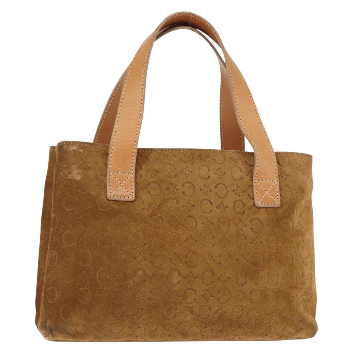CELINE C Macadam Canvas Hand Bag Suede Brown Gold Auth 146684
