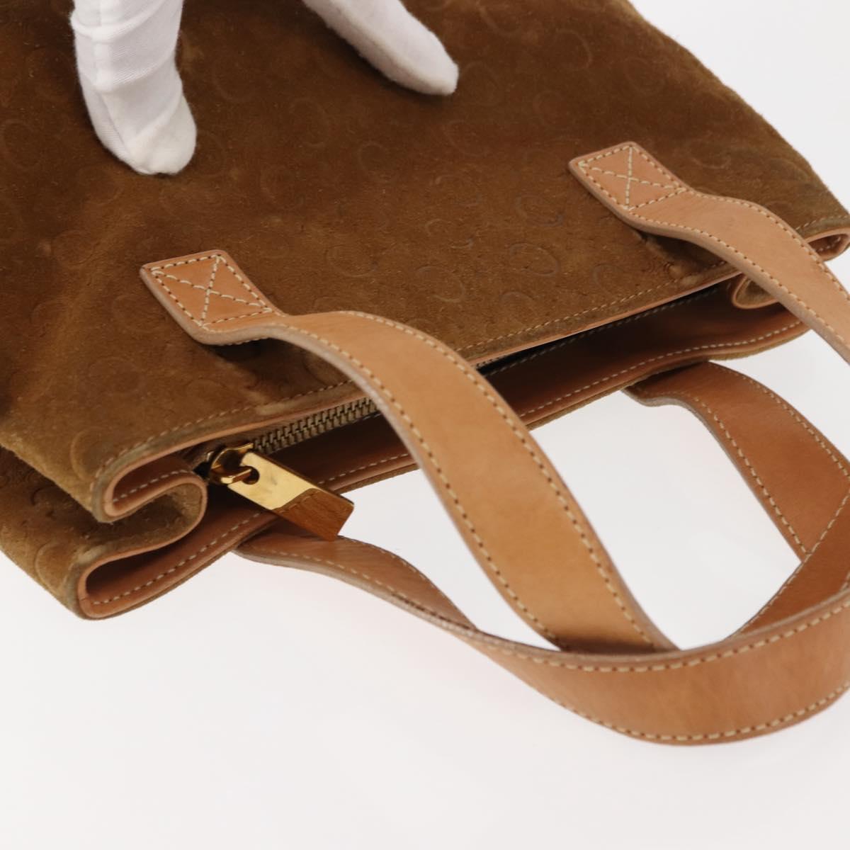CELINE C Macadam Canvas Hand Bag Suede Brown Gold Auth 146684