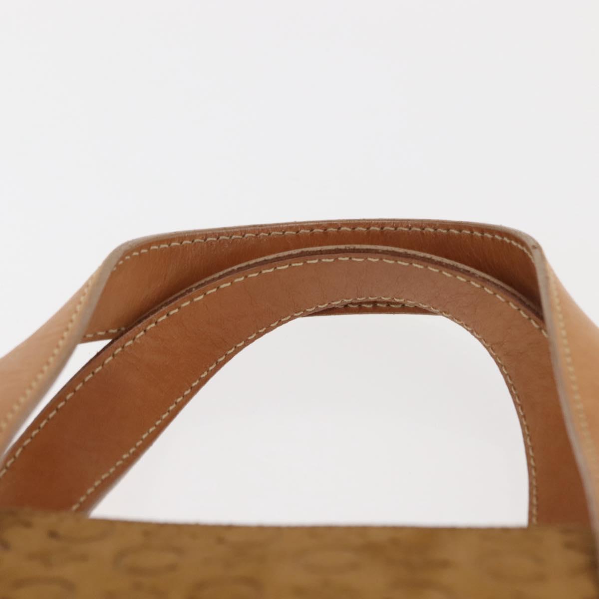 CELINE C Macadam Canvas Hand Bag Suede Brown Gold Auth 146684