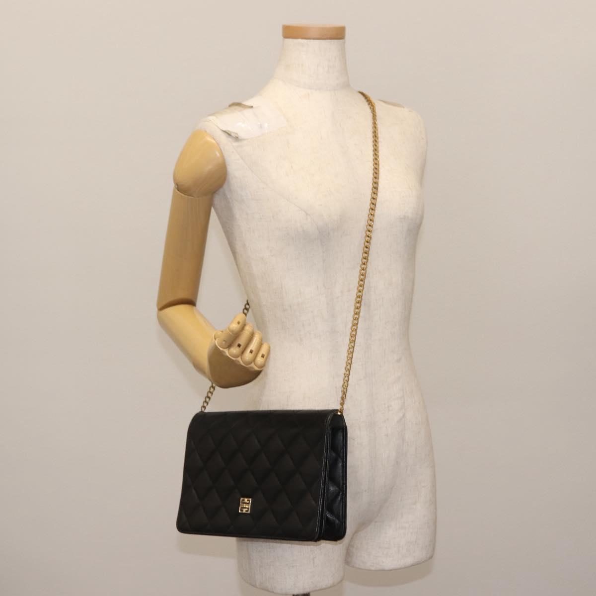GIVENCHY Chain Shoulder Bag Leather Black Gold Auth 146686
