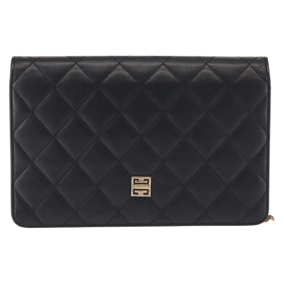 GIVENCHY Chain Shoulder Bag Leather Black Gold Auth 146686