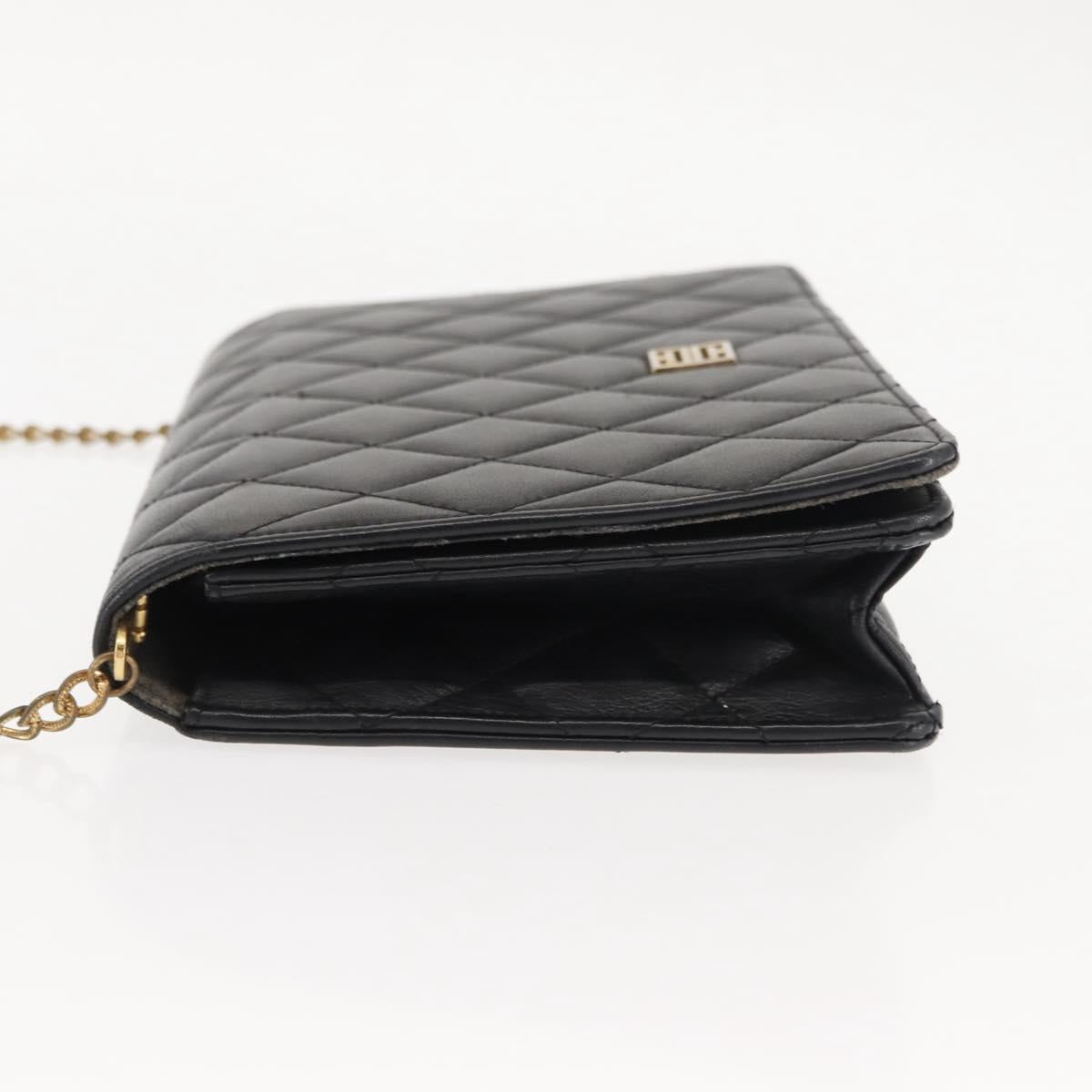 GIVENCHY Chain Shoulder Bag Leather Black Gold Auth 146686