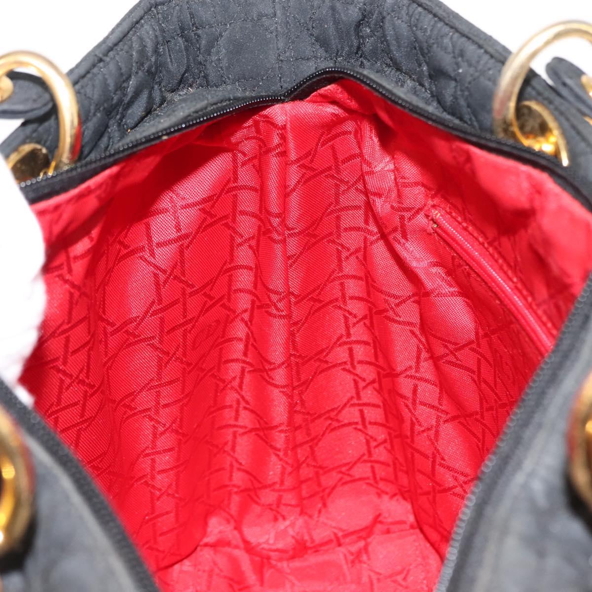 Christian Dior Canage Hand Bag Nylon Black Gold Auth 146695