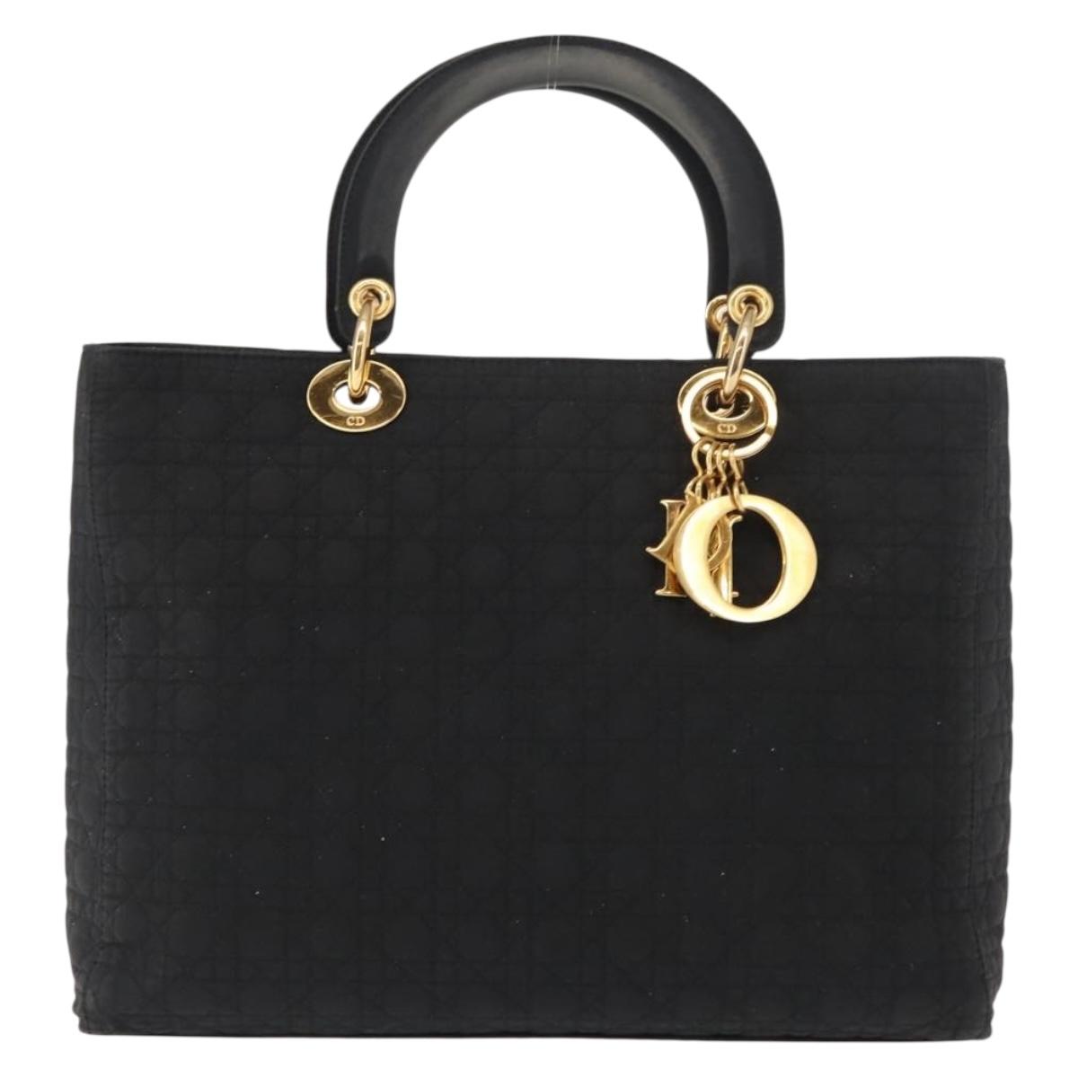 Christian Dior Canage Hand Bag Nylon Black Gold Auth 146695
