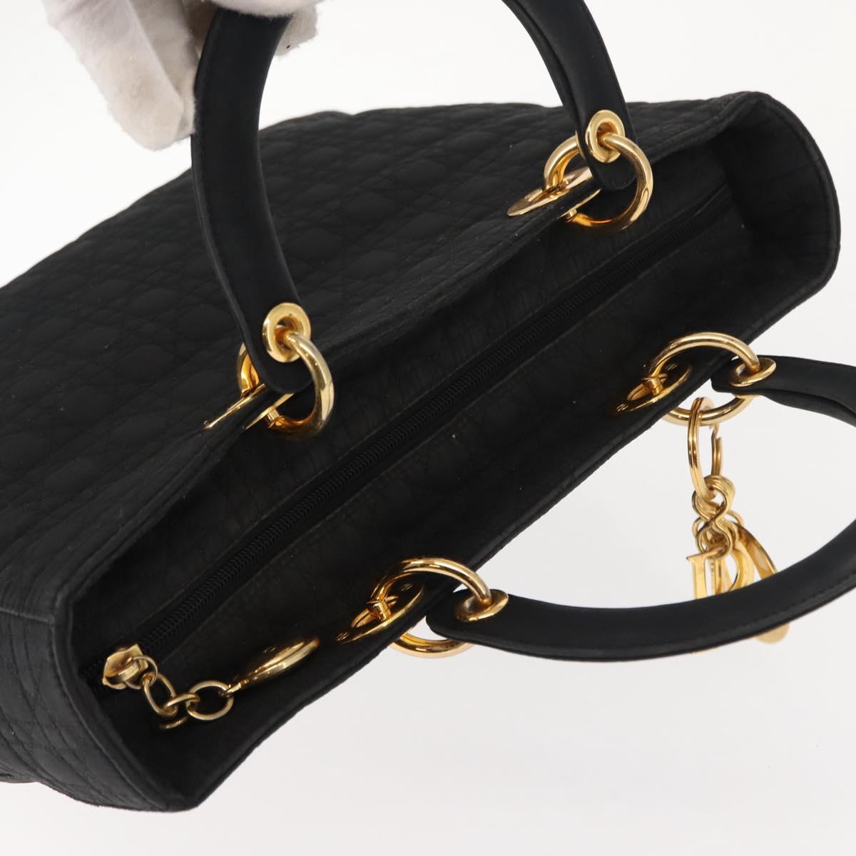 Christian Dior Canage Hand Bag Nylon Black Gold Auth 146695