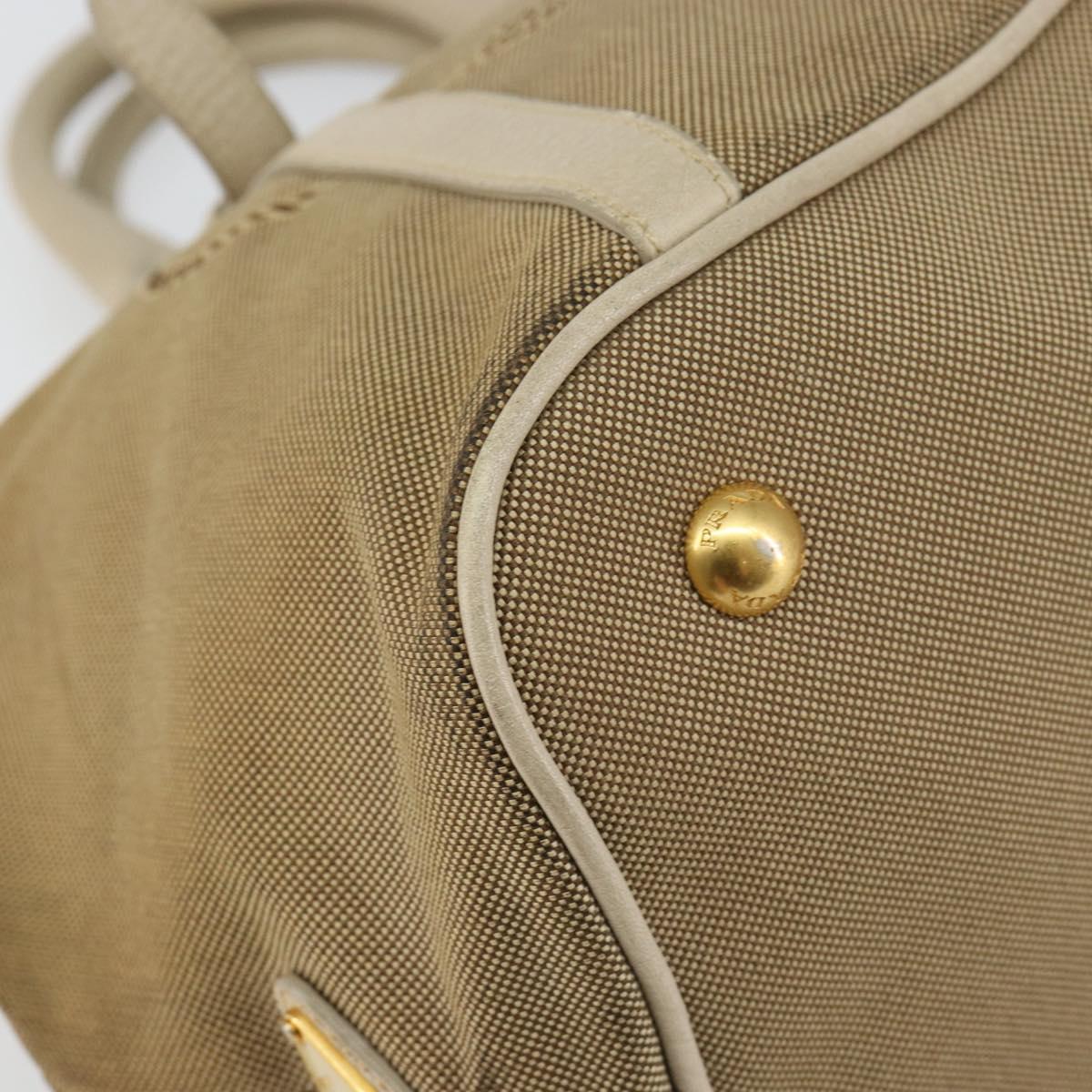 PRADA Hand Bag Canvas Beige Gold Auth 146705