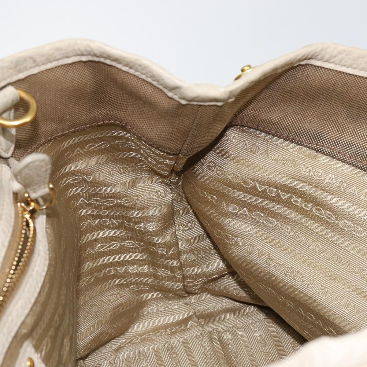 PRADA Hand Bag Canvas Beige Gold Auth 146705