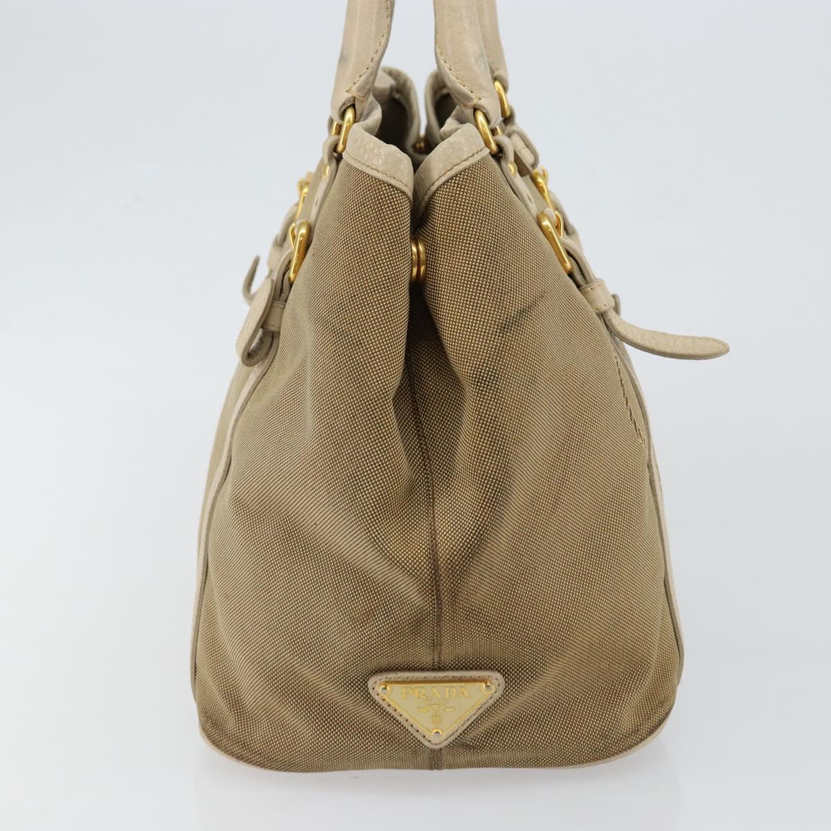 PRADA Hand Bag Canvas Beige Gold Auth 146705