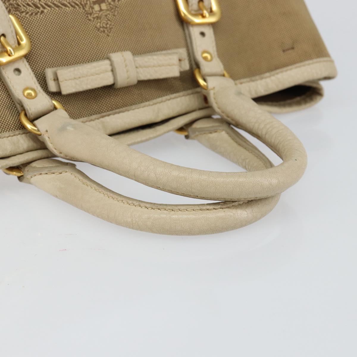 PRADA Hand Bag Canvas Beige Gold Auth 146705