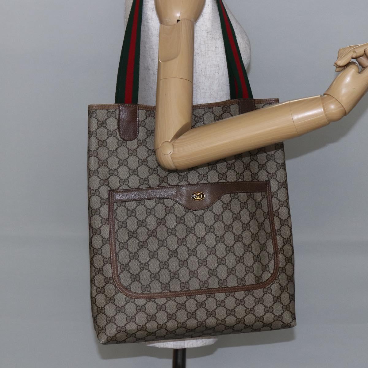 GUCCI GG Supreme Web Sherry Line Tote Bag PVC Beige Gold 39 02 003 Auth 146707