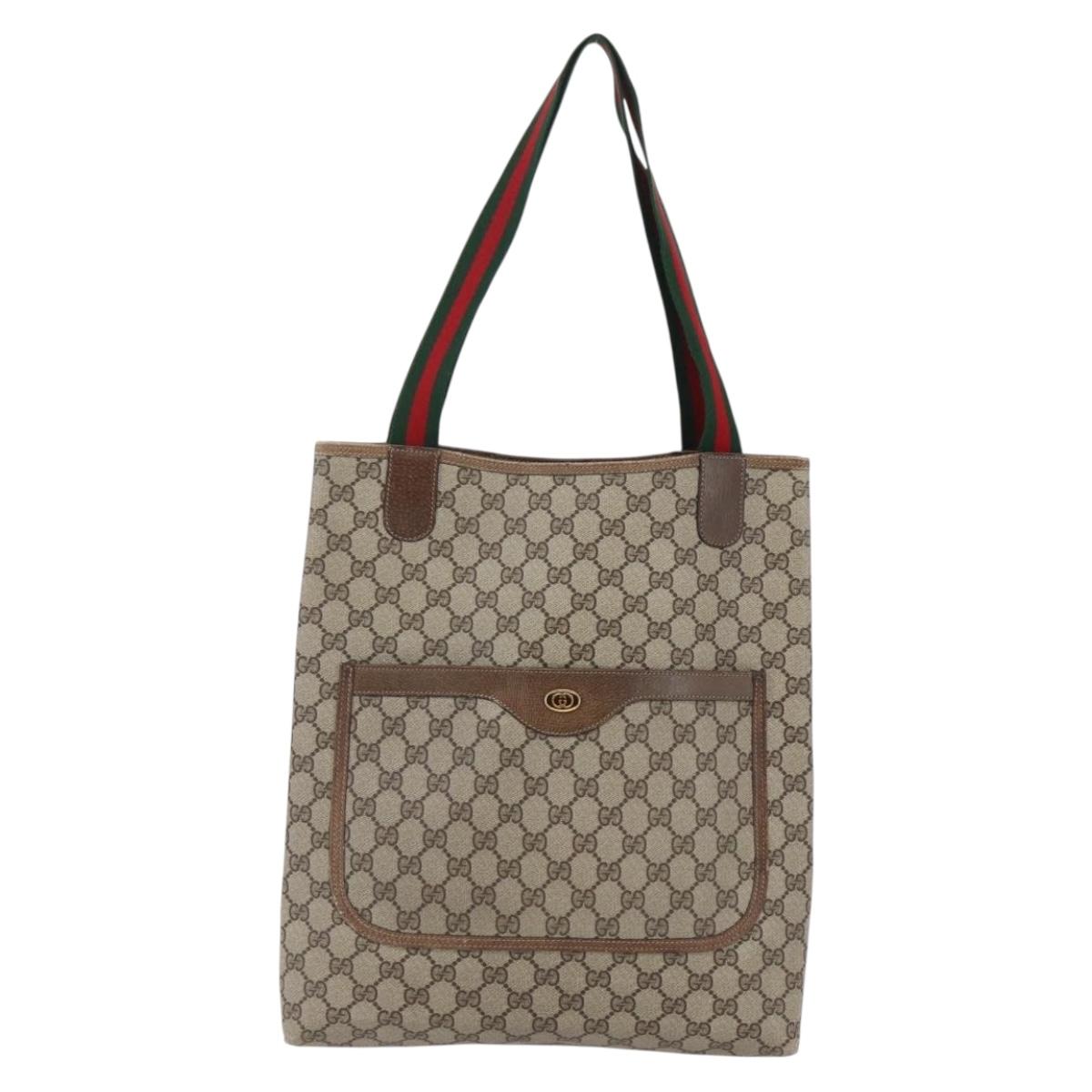 GUCCI GG Supreme Web Sherry Line Tote Bag PVC Beige Gold 39 02 003 Auth 146707