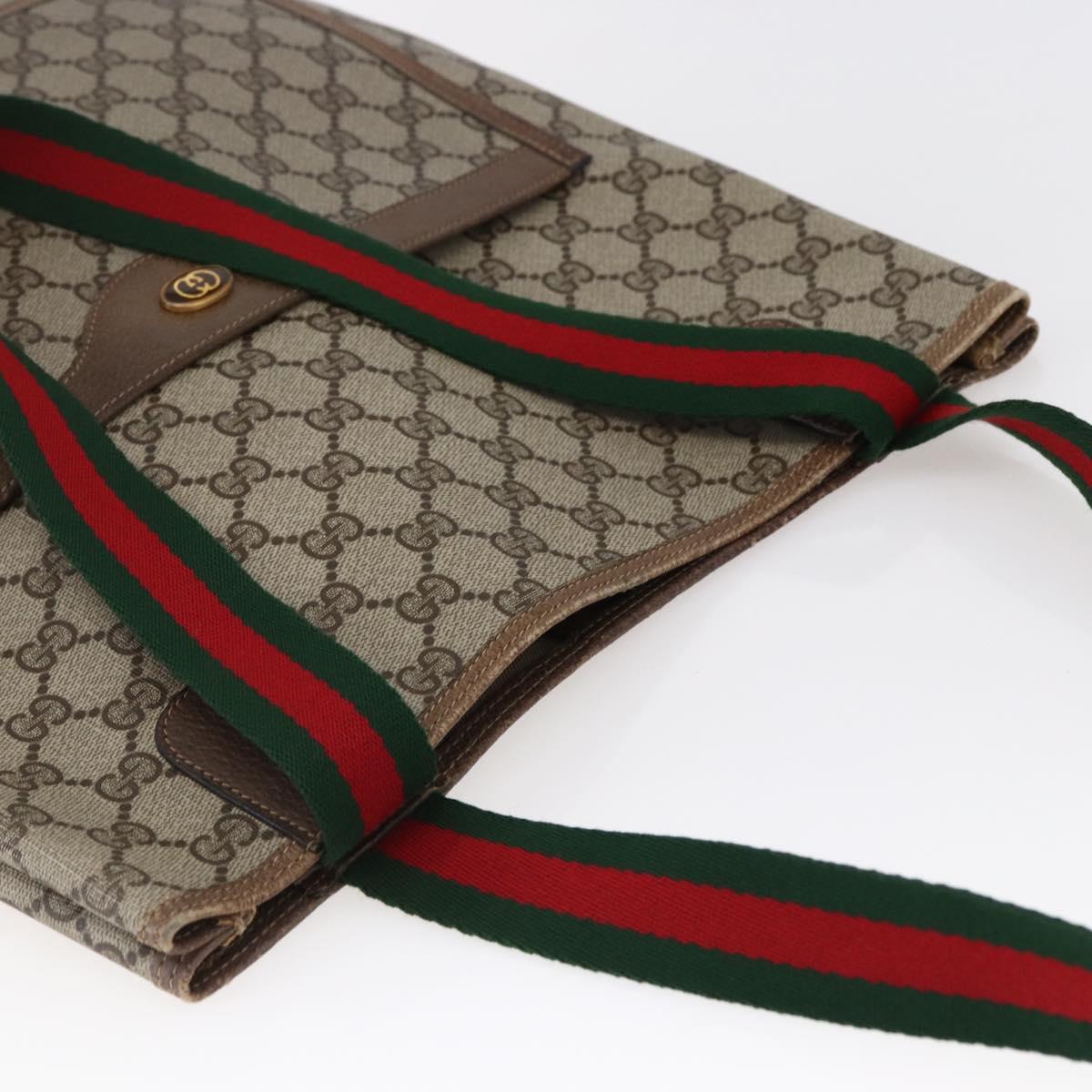 GUCCI GG Supreme Web Sherry Line Tote Bag PVC Beige Gold 39 02 003 Auth 146707