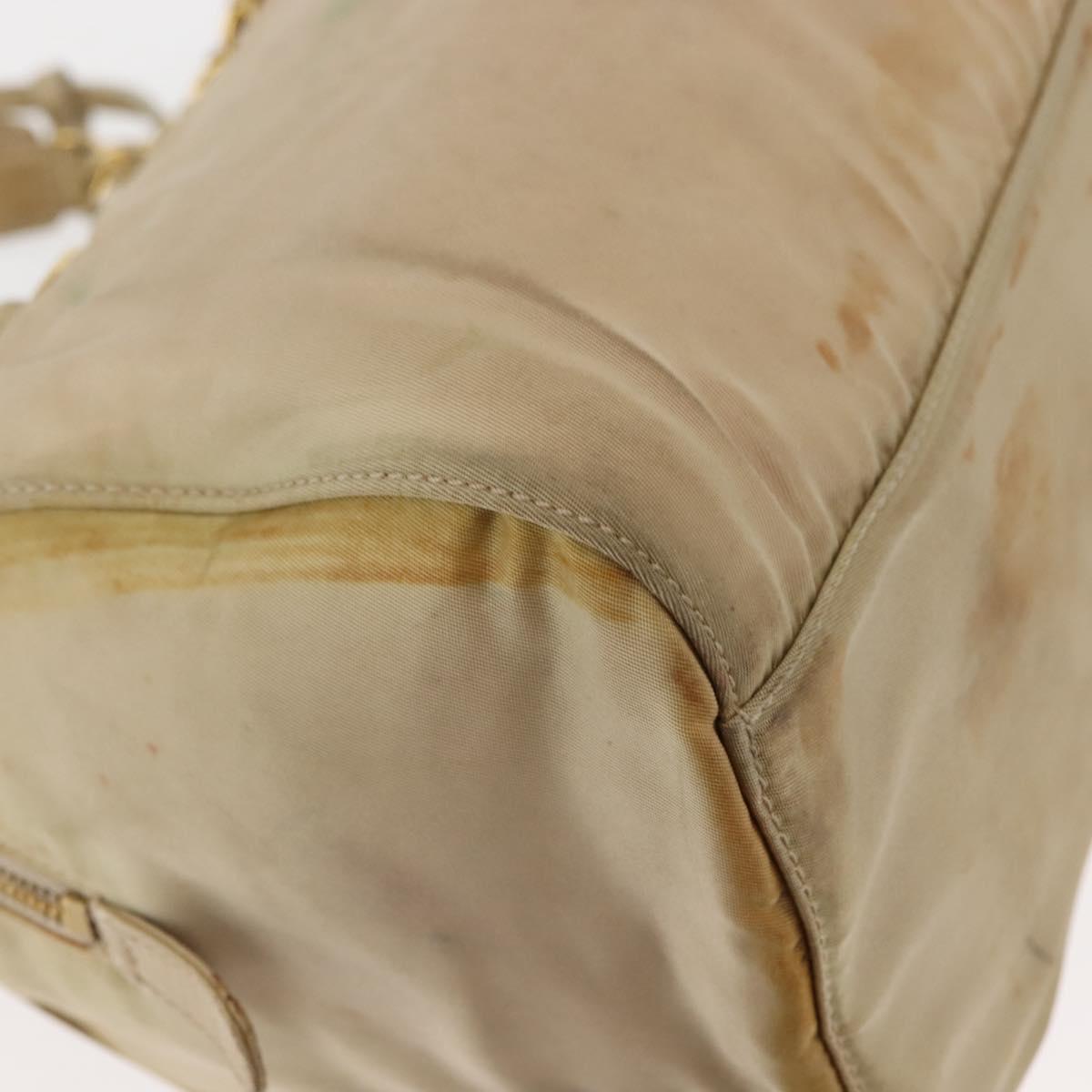 PRADA Chain Hand Bag Nylon Beige Gold Auth 146709