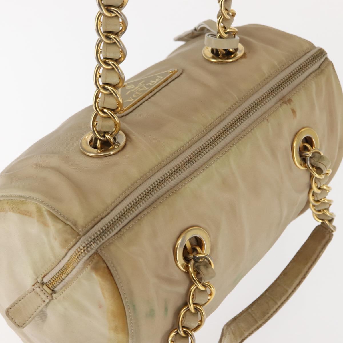 PRADA Chain Hand Bag Nylon Beige Gold Auth 146709