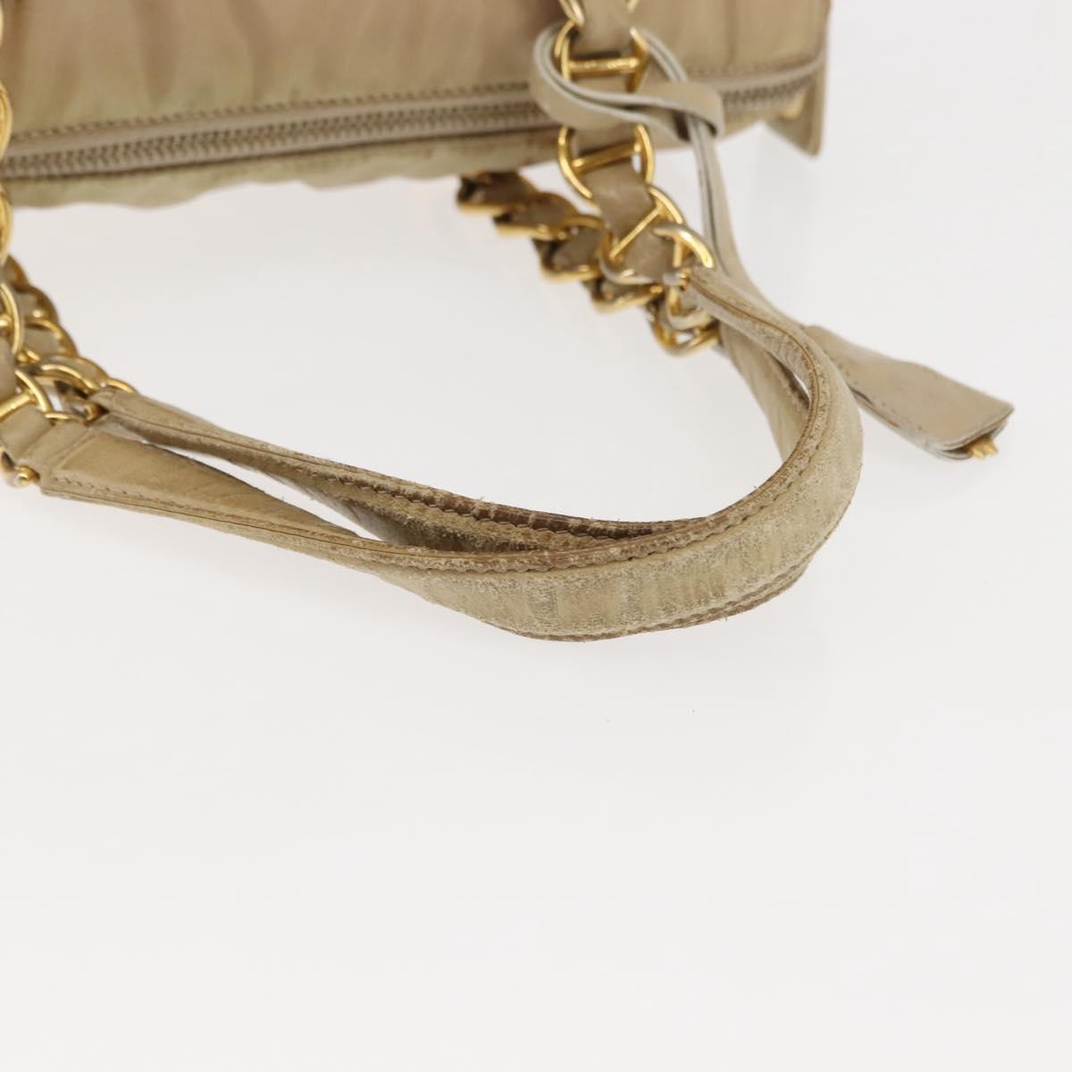 PRADA Chain Hand Bag Nylon Beige Gold Auth 146709