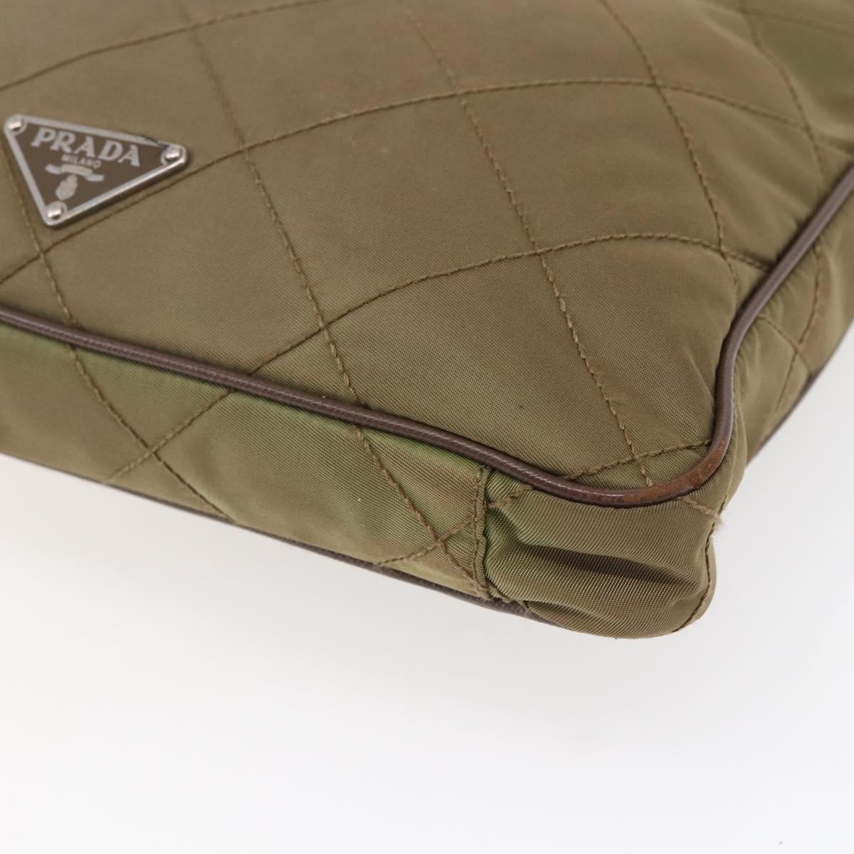 PRADA Shoulder Bag Nylon Khaki Silver Auth 146713