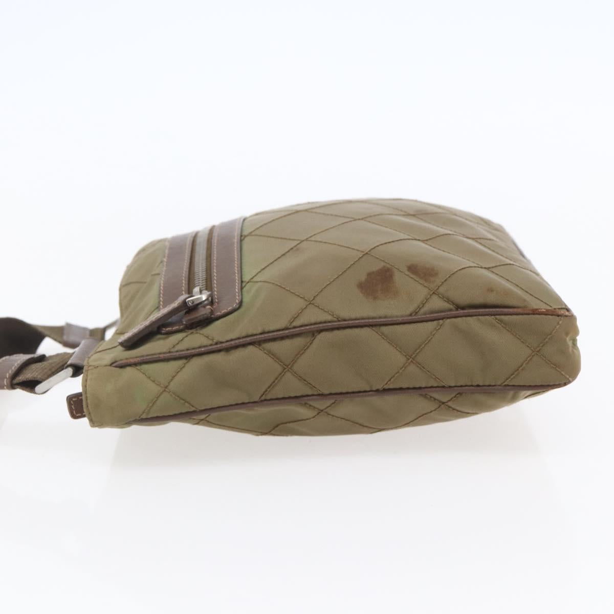 PRADA Shoulder Bag Nylon Khaki Silver Auth 146713
