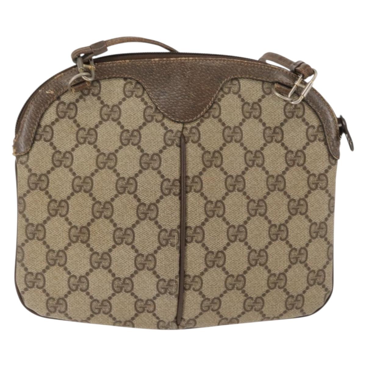 GUCCI GG Supreme Web Sherry Line Bag PVC Beige Gold 904 02 047 Auth 146714