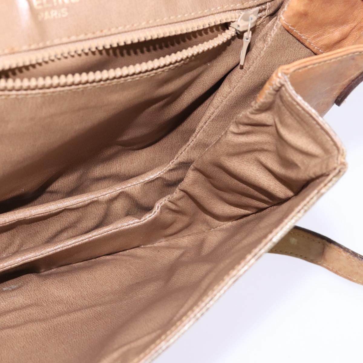 CELINE Macadam Canvas Shoulder Bag PVC Beige Gold Auth 146716