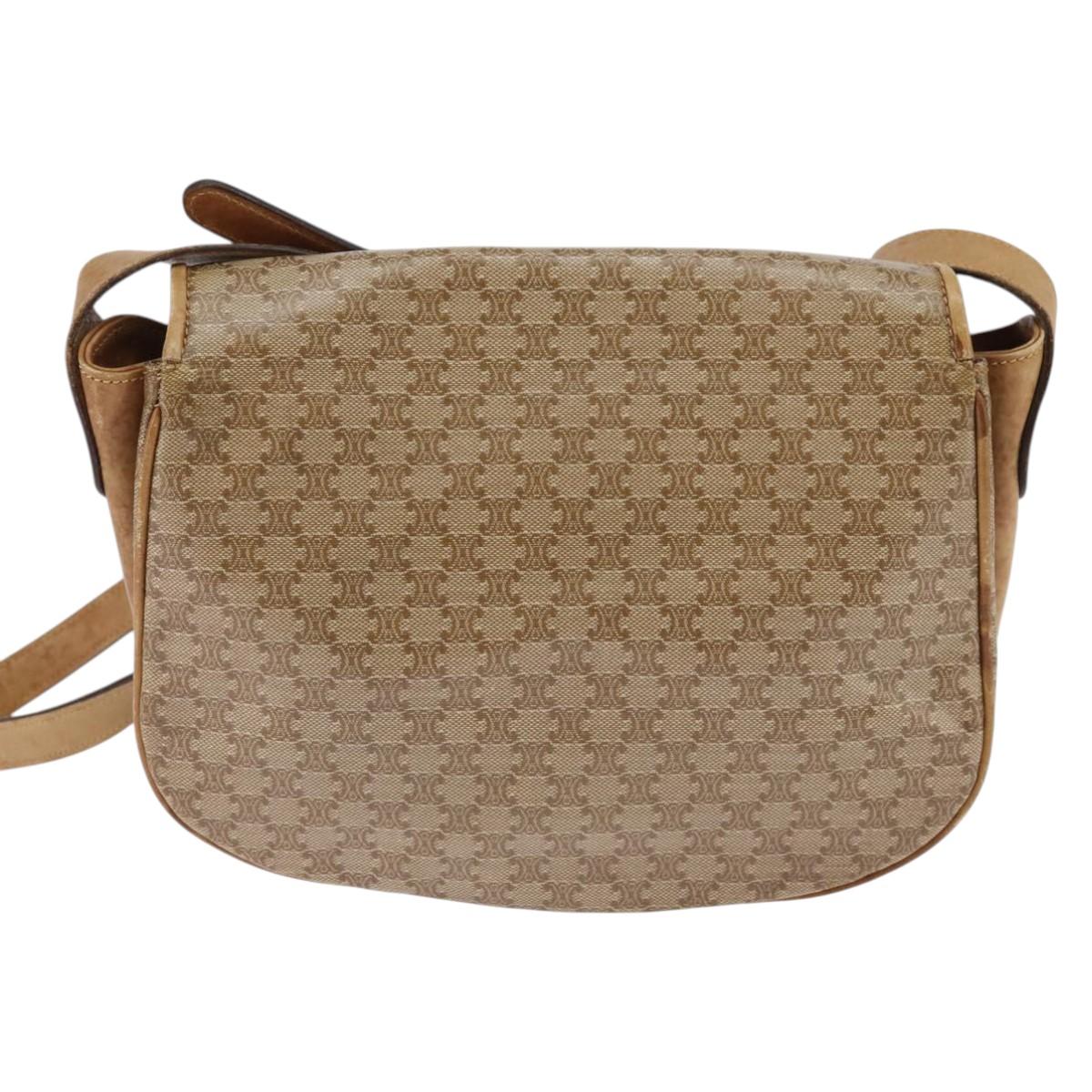 CELINE Macadam Canvas Shoulder Bag PVC Beige Gold Auth 146716