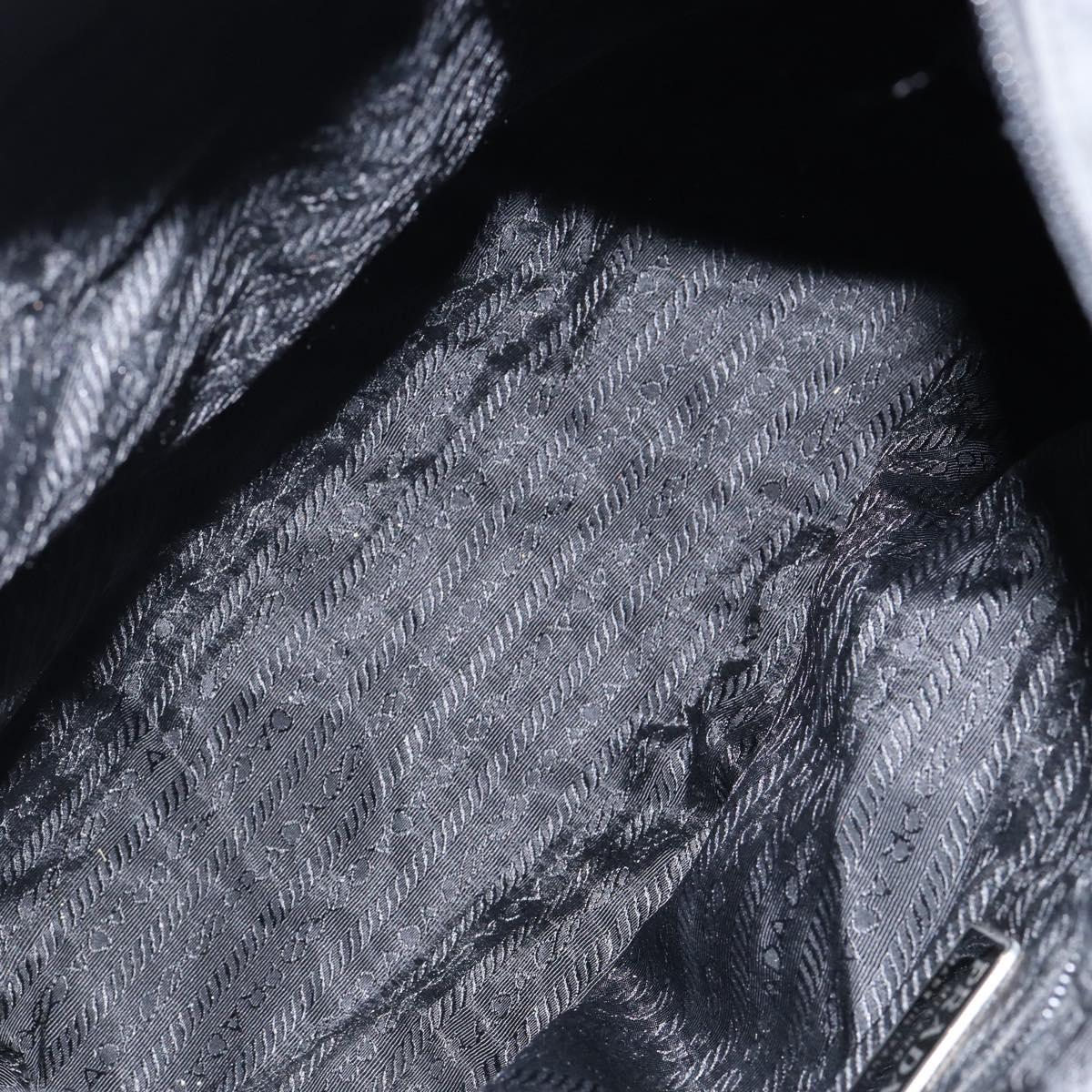 PRADA Tote Bag Nylon Black Silver Auth 146718