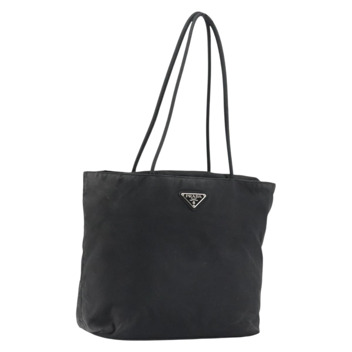 PRADA Tote Bag Nylon Black Silver Auth 146718