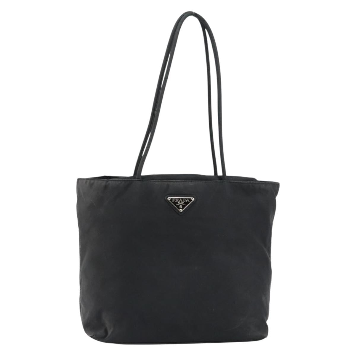 PRADA Tote Bag Nylon Black Silver Auth 146718