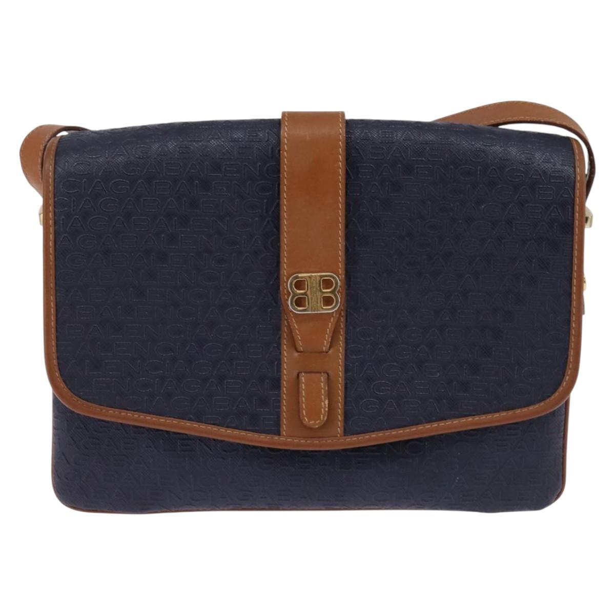 BALENCIAGA Shoulder Bag PVC Navy Gold Auth 146719