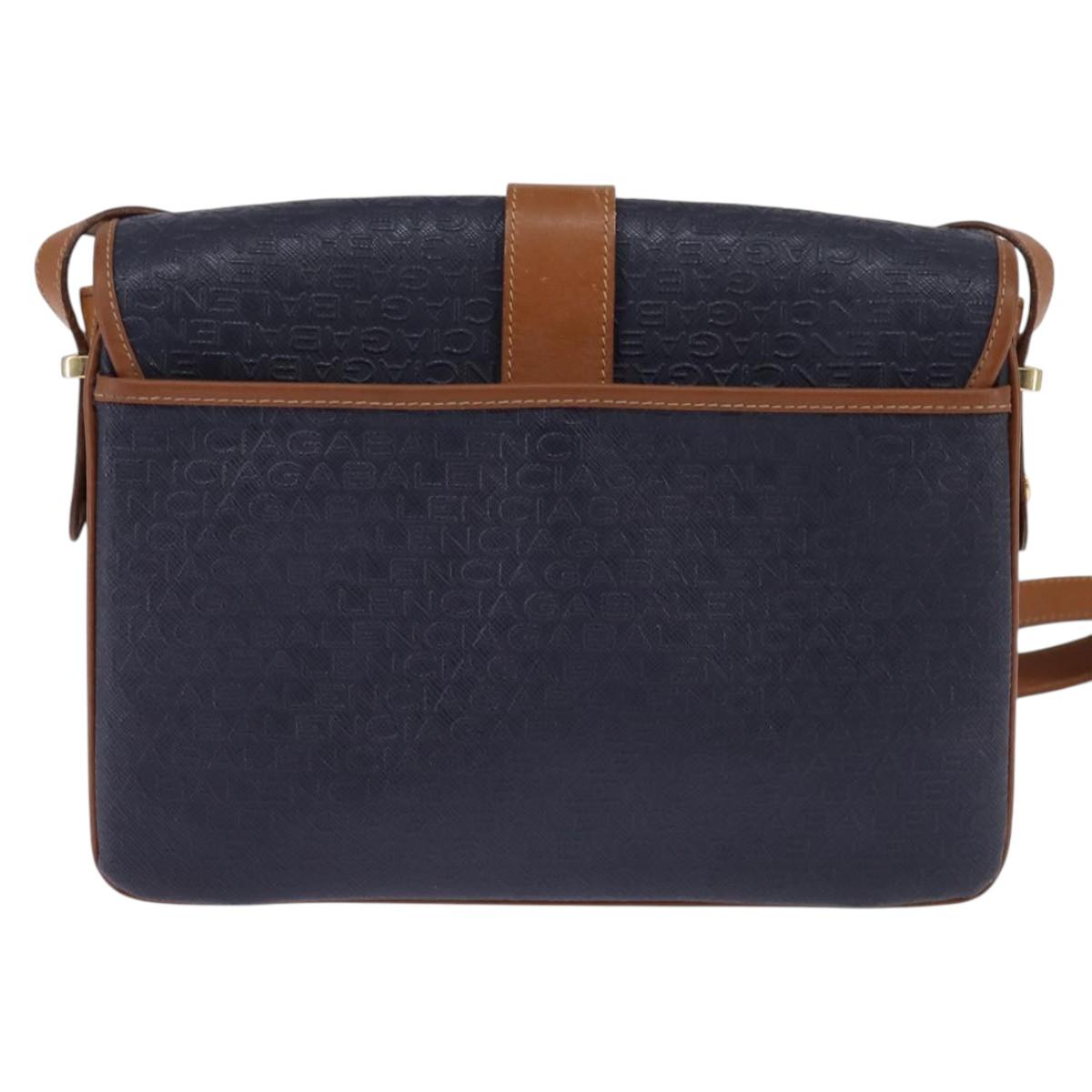 BALENCIAGA Shoulder Bag PVC Navy Gold Auth 146719