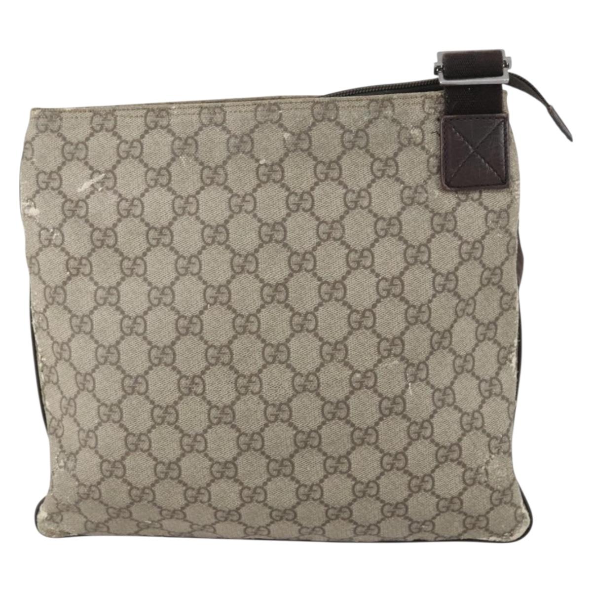 GUCCI GG Supreme Shoulder Bag PVC Beige Silver 141626 Auth 146723