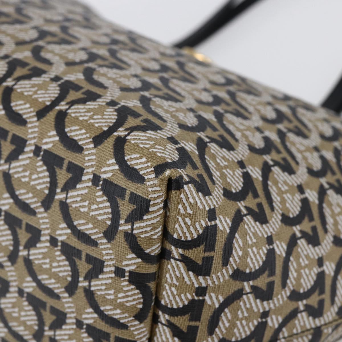 Salvatore Ferragamo Gancini Tote Bag PVC Leather Beige Auth 146724V